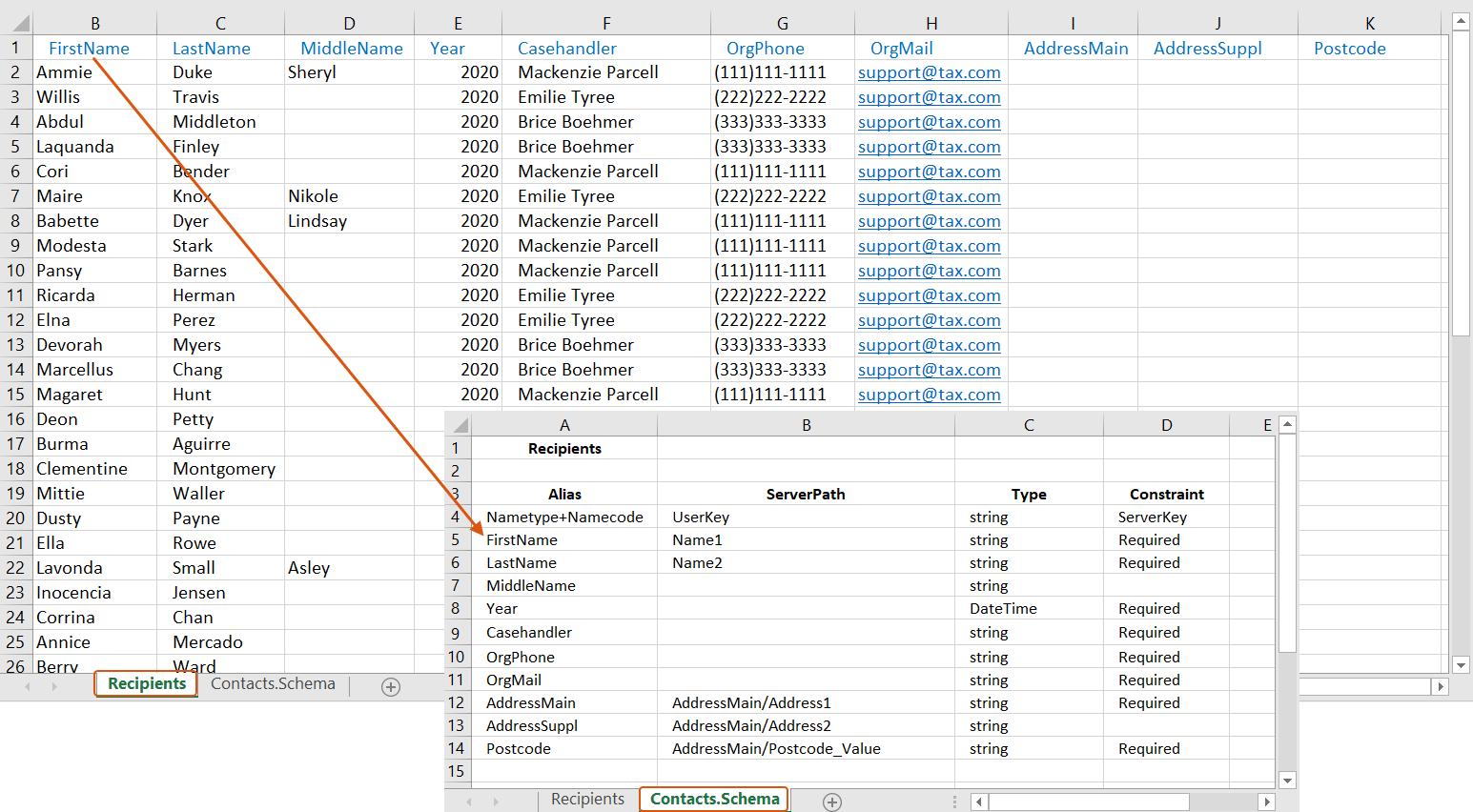 Modtagerliste i Excel